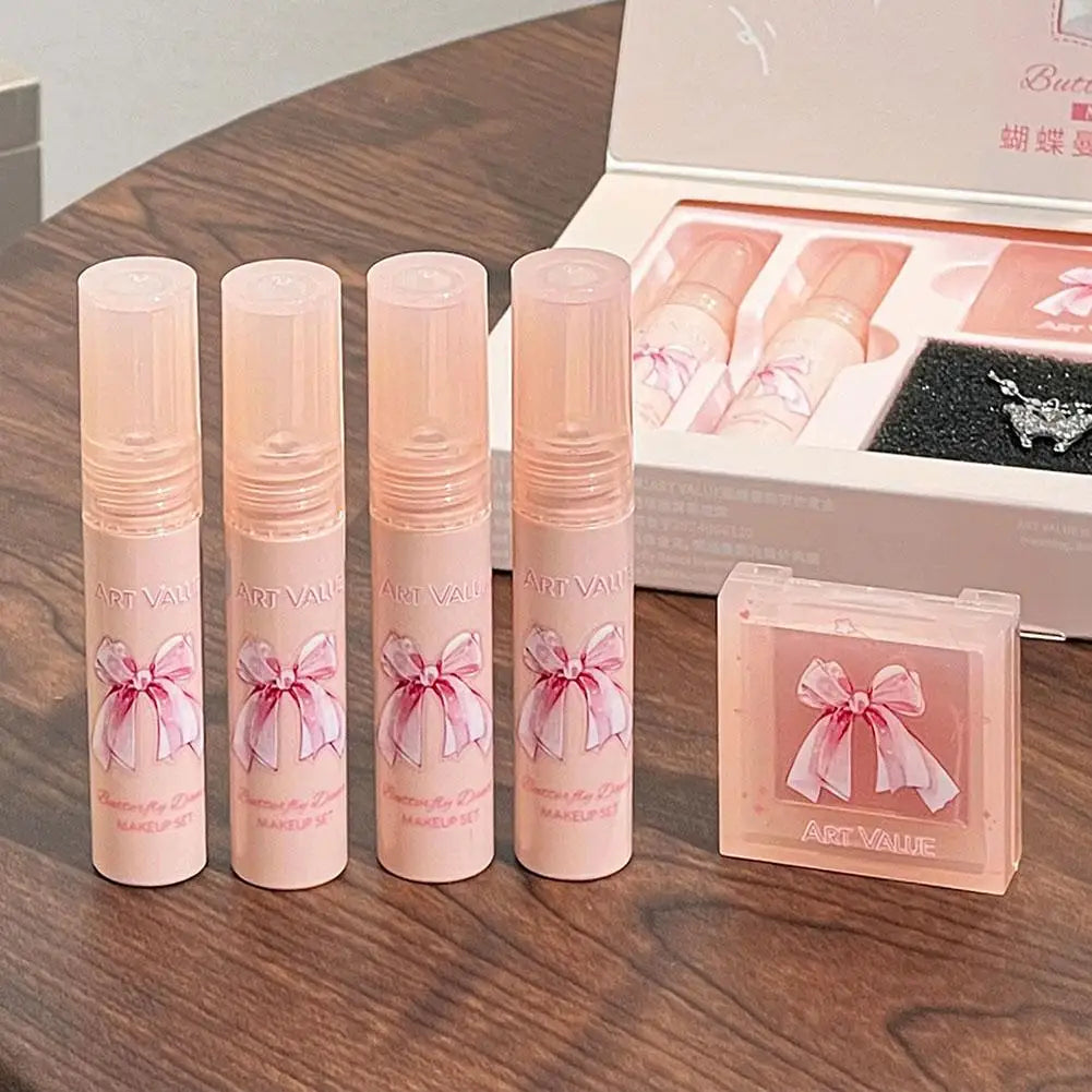 Lipstick & Blush Gift Box Set – 4 Lip Muds + Powder Blusher