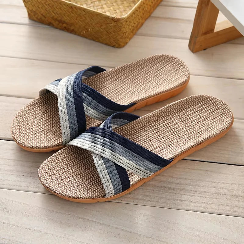 Men's Linen Indoor Slippers – Anti-Slip, Silent & Cool