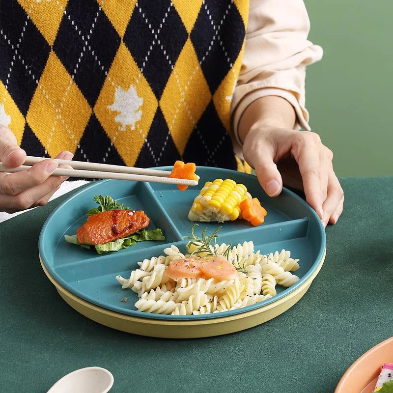 Three-Grid Eco-Friendly Wheat Straw Divided Plate Fruit Salad Food Tray Dinner Plate Compartment Plate Kitchen Dinnerware Plates Peaceful Pleasures Health and Wellness