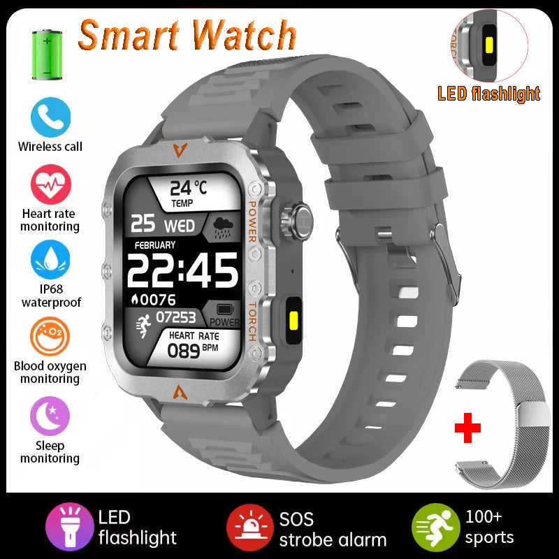 Men Sports Smart Watch 1.71 Screen Blood Oxygen Bluetooth Talking Watch Multi Sport LED Flashlight Outdoor Smart Watch MA27 Peaceful Pleasures Health and Wellness Silver22Milan