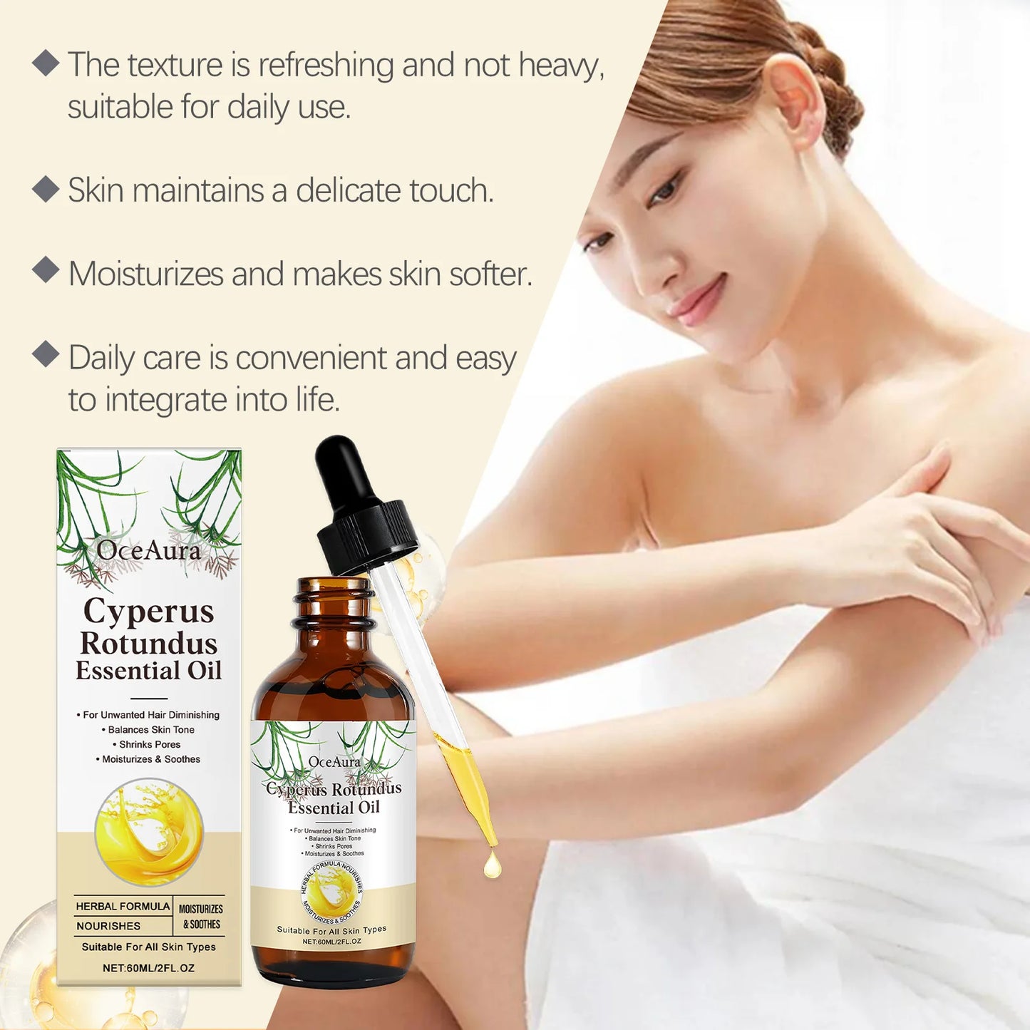 OceAura Cyperus Rotundus Body Oil 60ml | Hair Removal Skin Care