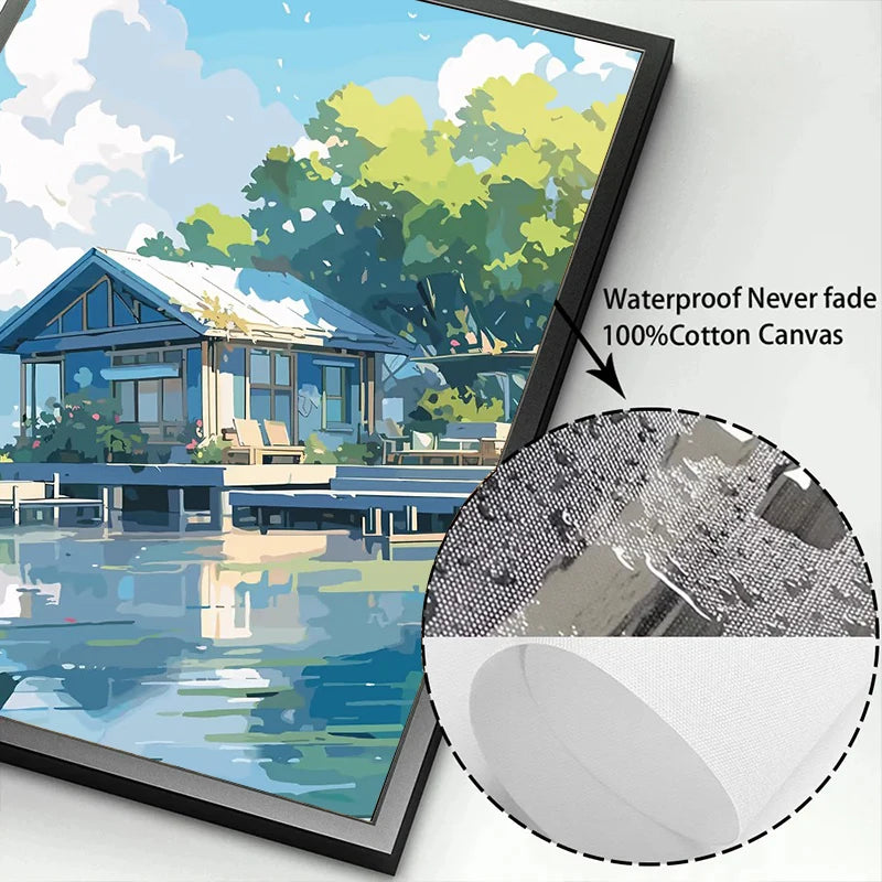 Aestheticism Anime Scenes Posters Sakura Tram Train Ocean View Landscape Prints Canvas Painting Wall Art Picture for Home Decor Peaceful Pleasures Health and Wellness