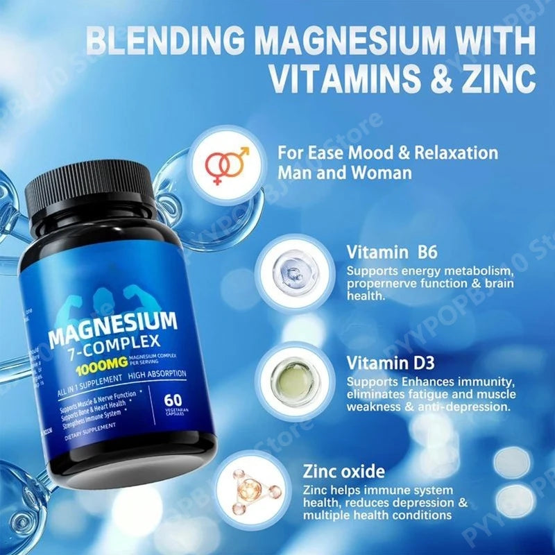 Magnesium 7-Complex 1000mg 7-in-1 High Absorption | 60 Veggie Caps