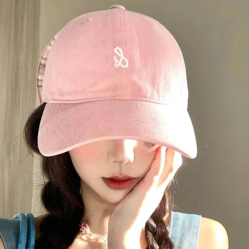 Embroidered Cotton Baseball Cap – Ribbon Strap Sun Hat