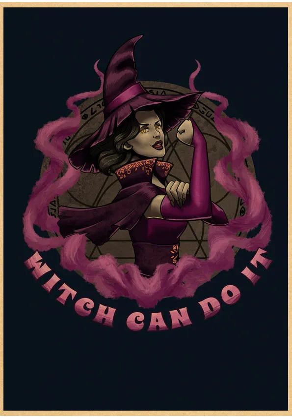 Kitchen Witch Retro Canvas Wall Art Poster | Vintage Brew Print