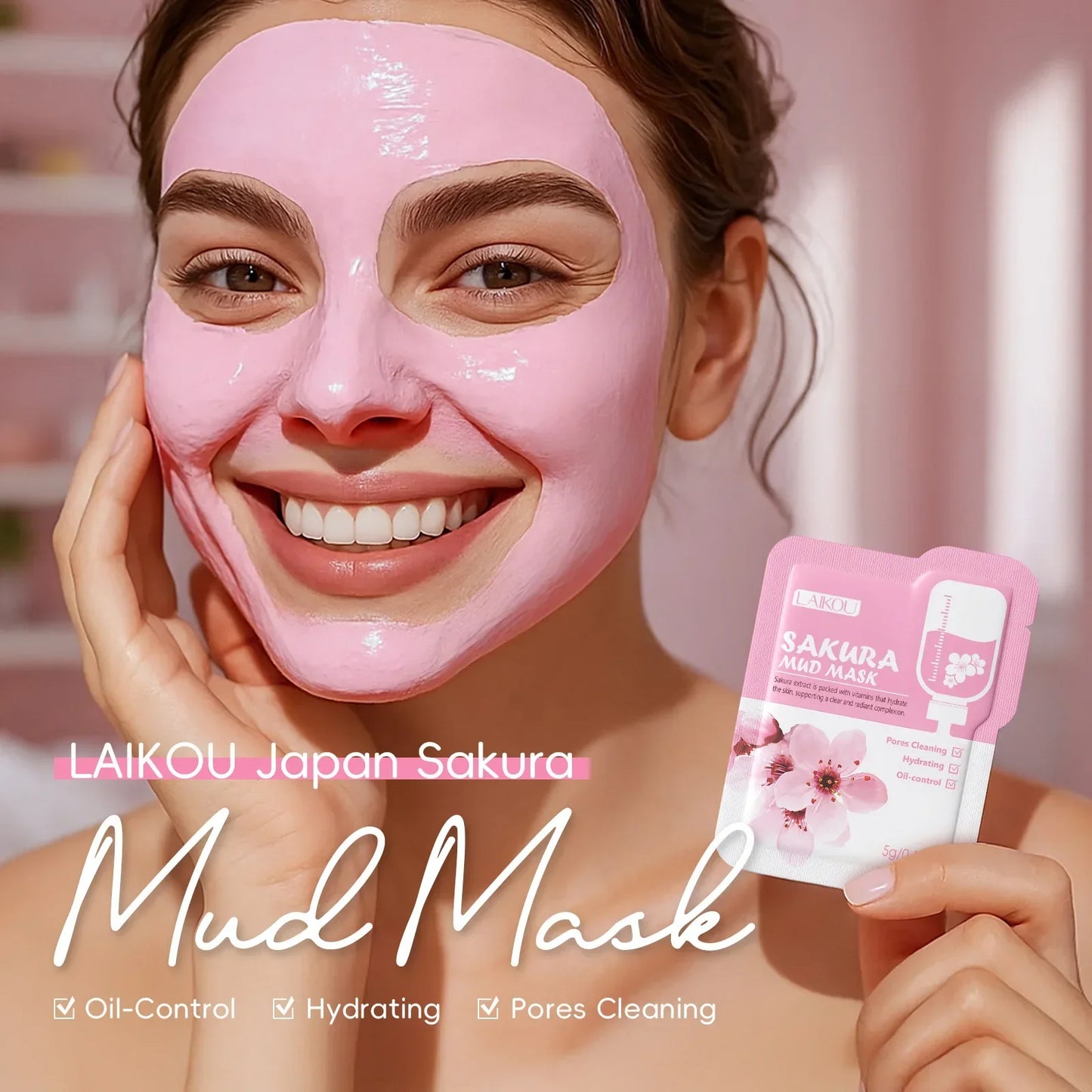 LAIKOU Sakura Clay Mud Mask – Hydrating & Oil Balancing 5g