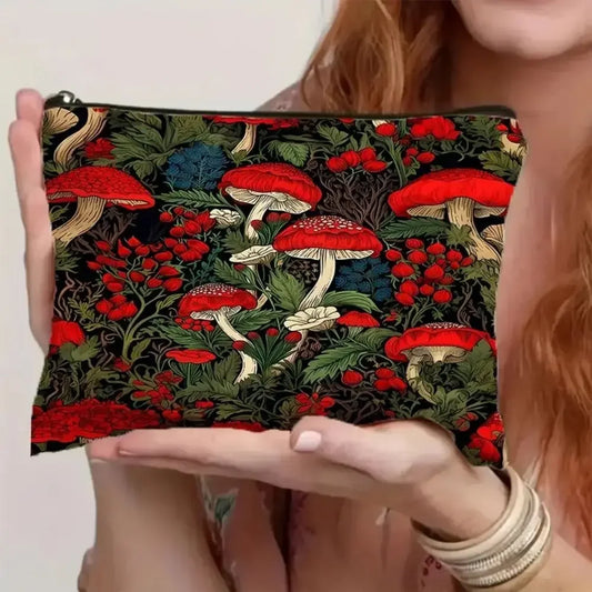 Red Mushroom Makeup Bag – Cute Fabric Cosmetic Pouch & Coin Purse Cosmetic Makeup Bag Oasis Select