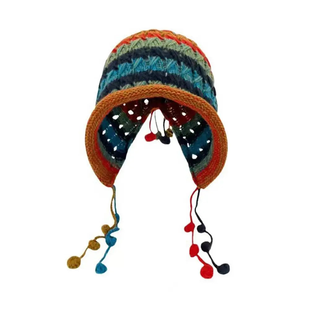 Rainbow Striped Knit Beanie Hat – Women's Winter Ear Protection