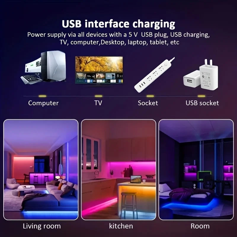 RUNTOIN RGB USB LED Strip Lights 5m–20m | 44-Key Remote