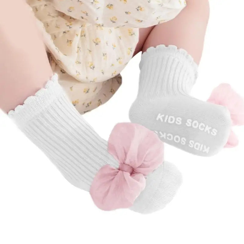 Kids Cotton Knee Socks Non-Slip Lace Bow | Ages 1–5