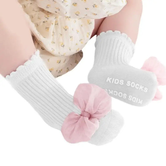 Kids Cotton Knee Socks Non-Slip Lace Bow | Ages 1–5 Kids Knee Socks Peaceful Pleasures Health and Wellness Pink S CN