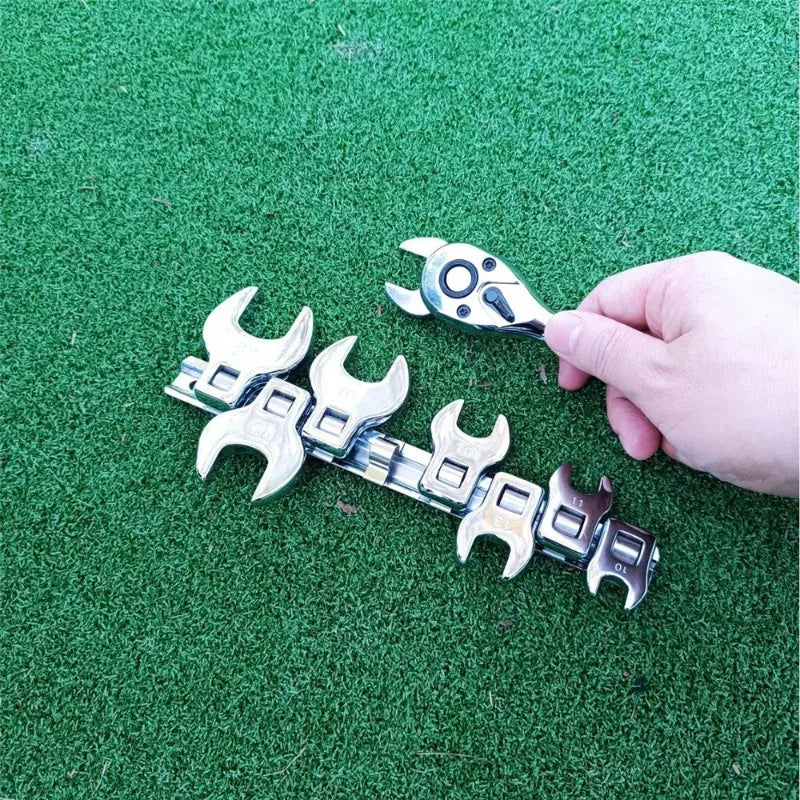 DIY 8 Pcs 3/8 Inch Drive Crowfoot Wrench Set Inch/Metric Chrome Plated Crow Foot Metric Key Professional Hand Tools Job Tools Peaceful Pleasures Health and Wellness