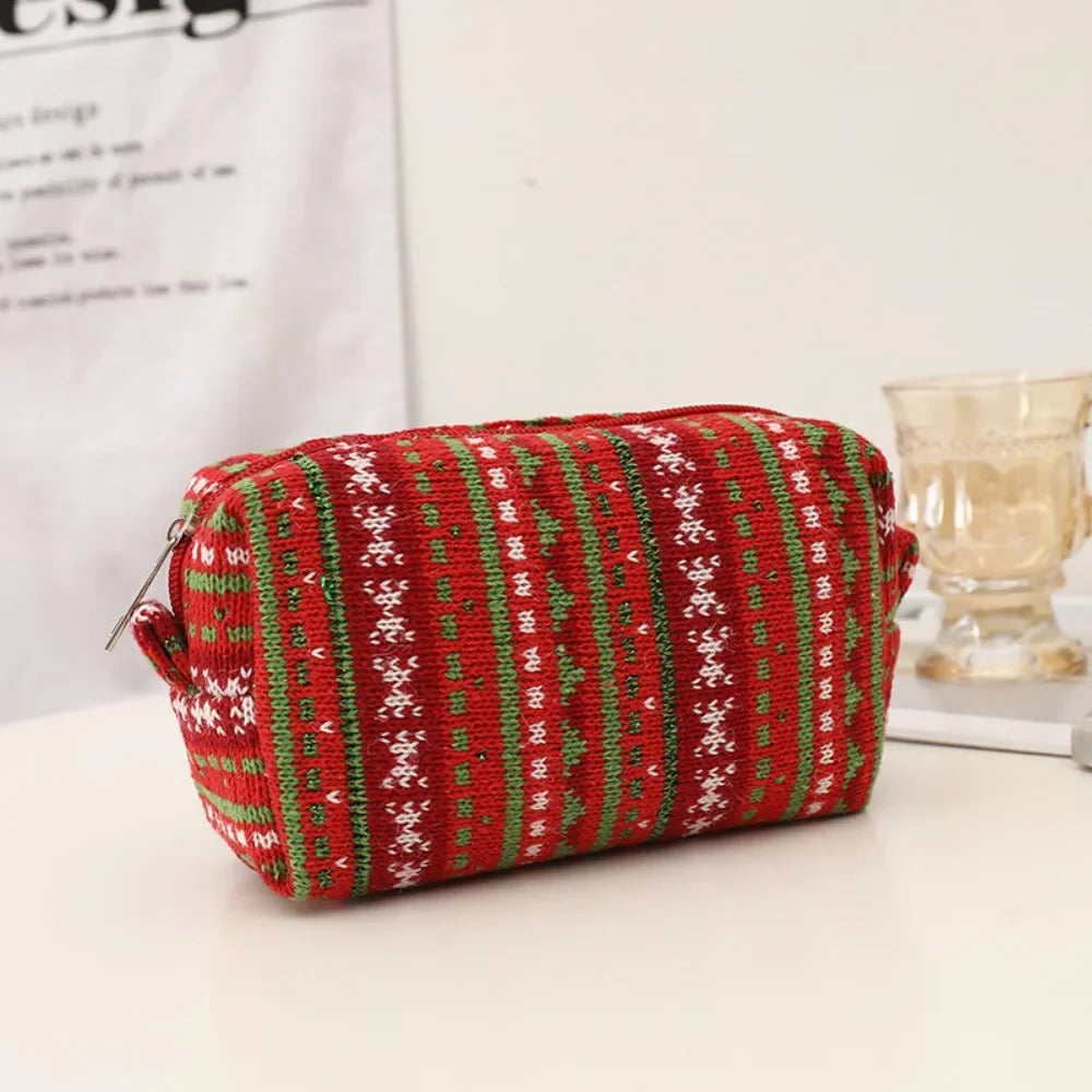 Knitted Fabric Christmas Cosmetics Storage Bag Dirt-proof Girl Heart Christmas Pencil Case Large Capacity Kawaii Peaceful Pleasures Health and Wellness Style E