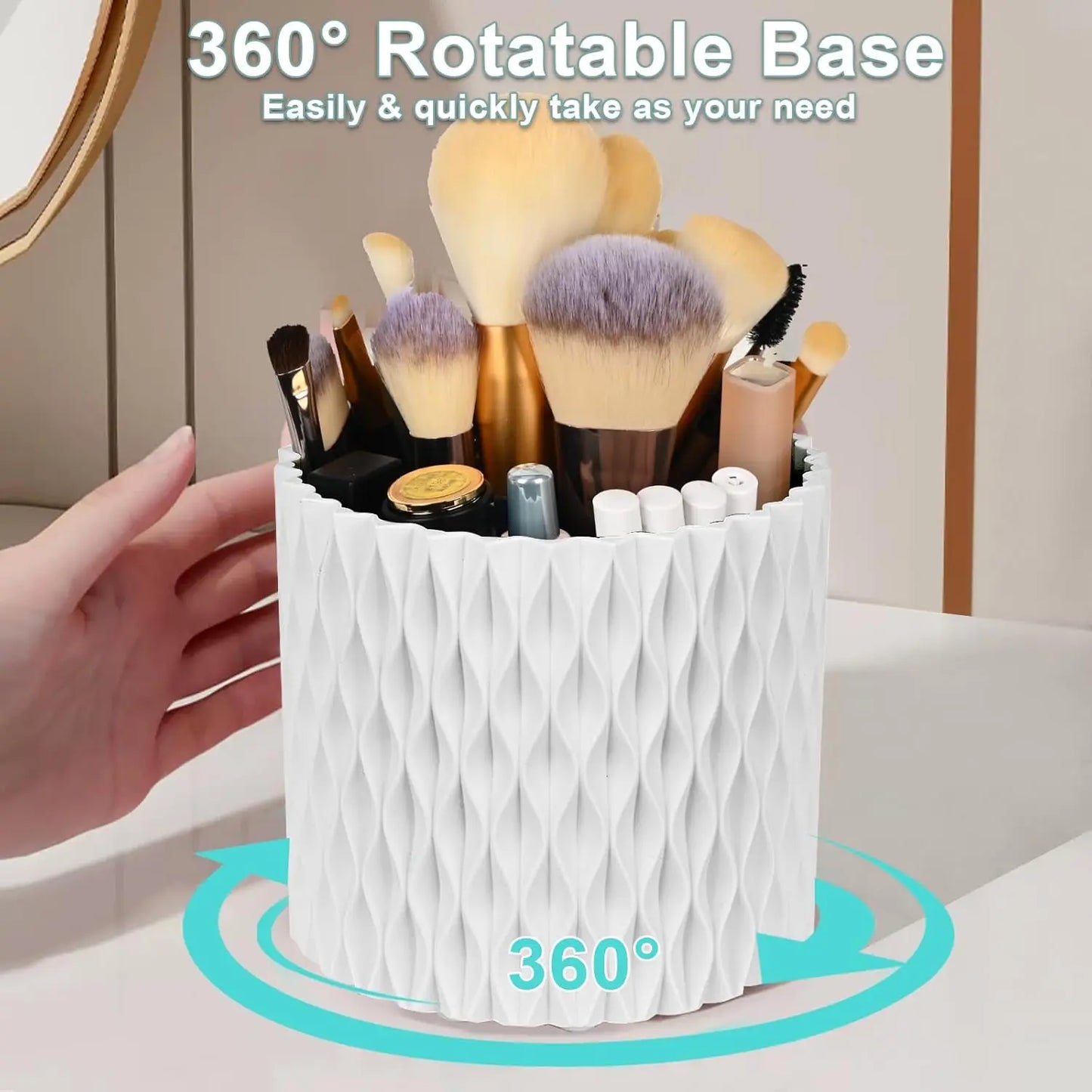 360° Rotating Makeup Organizer – 5-Compartment Brush Holder