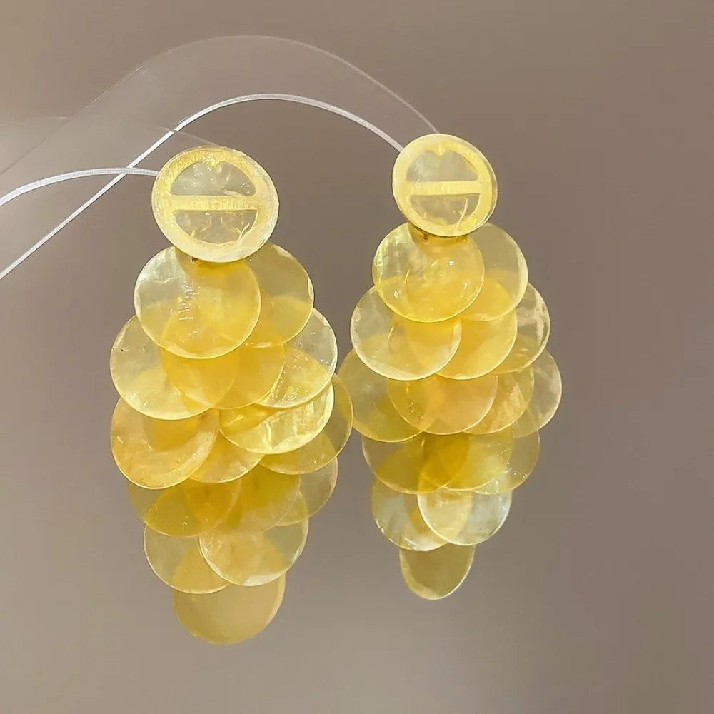 Shell Disc Tassel Drop Earrings – Boho Beach Style