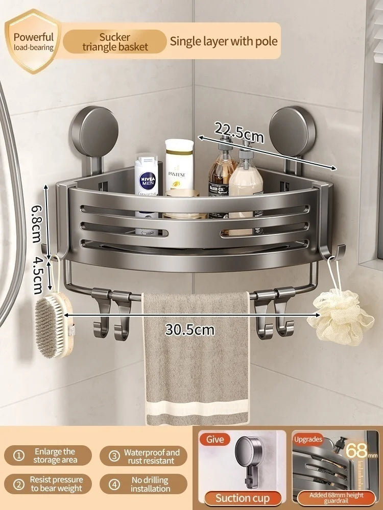 No-Drill Suction Cup Wall-Mounted Bathroom Storage Rack