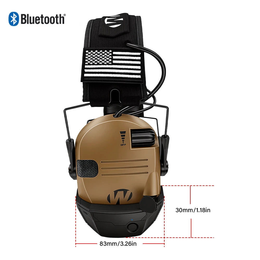 Electronic Shooting Earmuff reduce noise to protect hearing train tactical headphones to strengthen human voice Headset Foldable Peaceful Pleasures Health and Wellness W1 Brown With BT