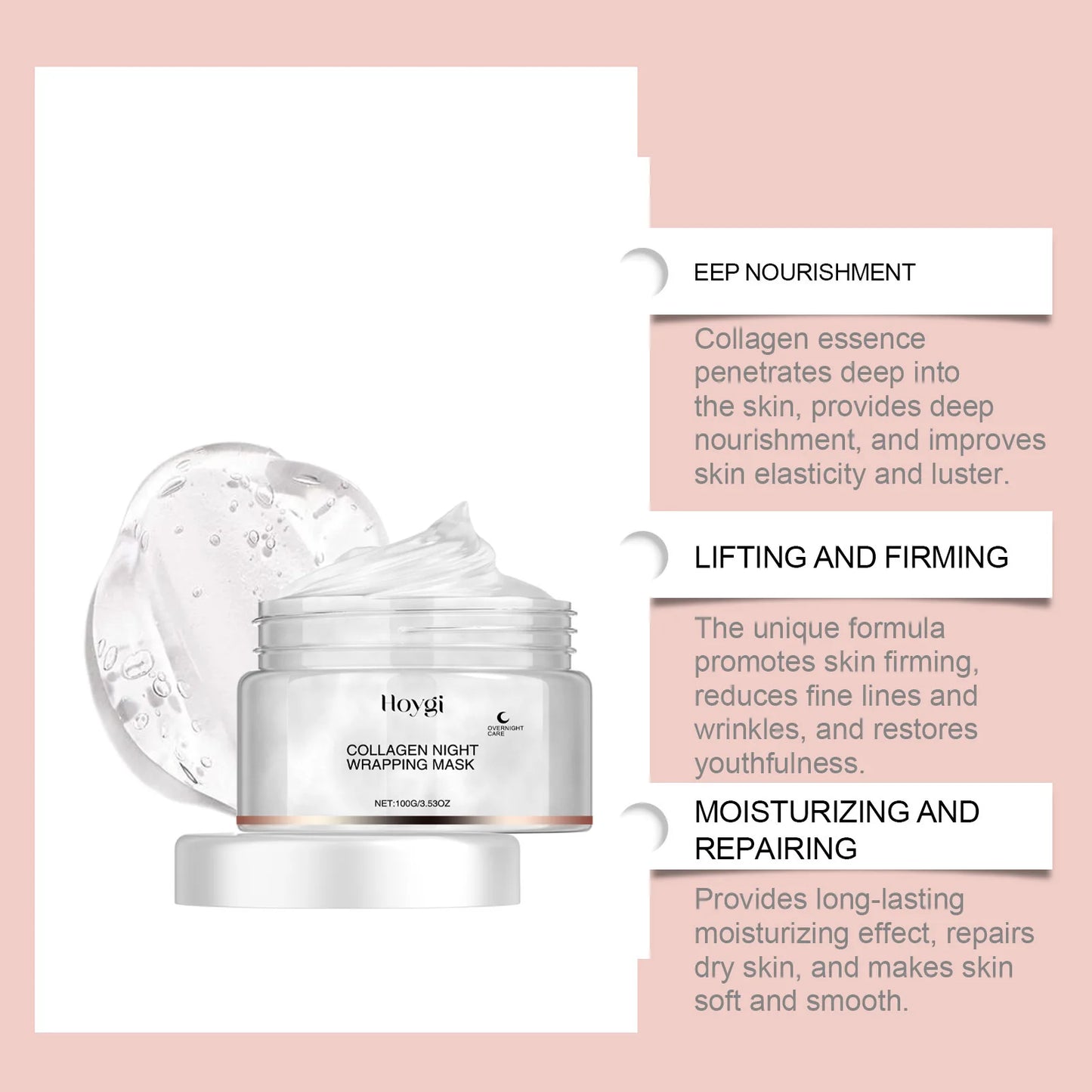 Collagen Mask Anti-aging Fade Fine Line Shrink Pores Firming Lifting Collagen Protein Skin Replenishment Moisturizing Jelly Mask Peaceful Pleasures Health and Wellness