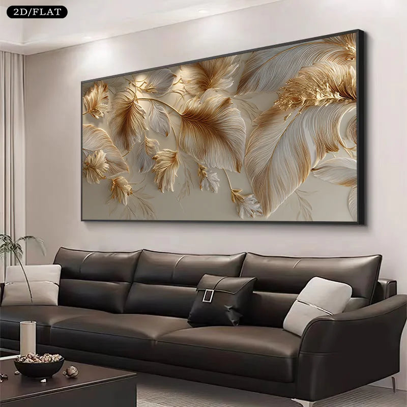 Golden Feathers Canvas Print | Abstract Modern Wall Art Decor Canvas Wall Art Peaceful Pleasures Health and Wellness