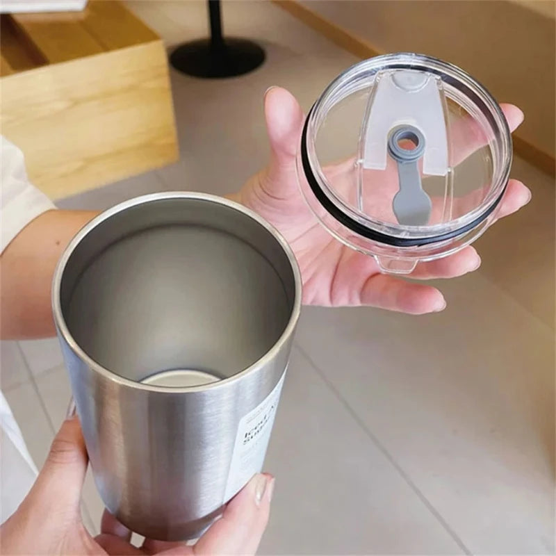 600ml Insulated Stainless Steel Thermos Cup with Straw Insulated Thermos Cup Peaceful Pleasures Health and Wellness