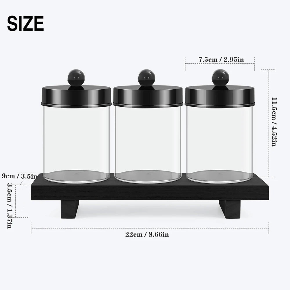3-Pack Apothecary Jar Canister Set with Lids & Storage Tray – Q-Tip, Cotton Ball & Floss Organizer