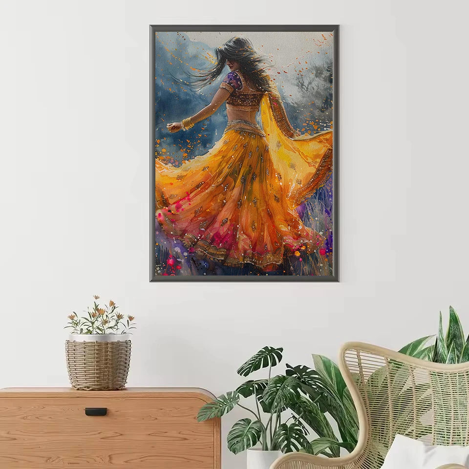 Abstract Indian Woman Rain Dance Canvas Wall Art | Unframed