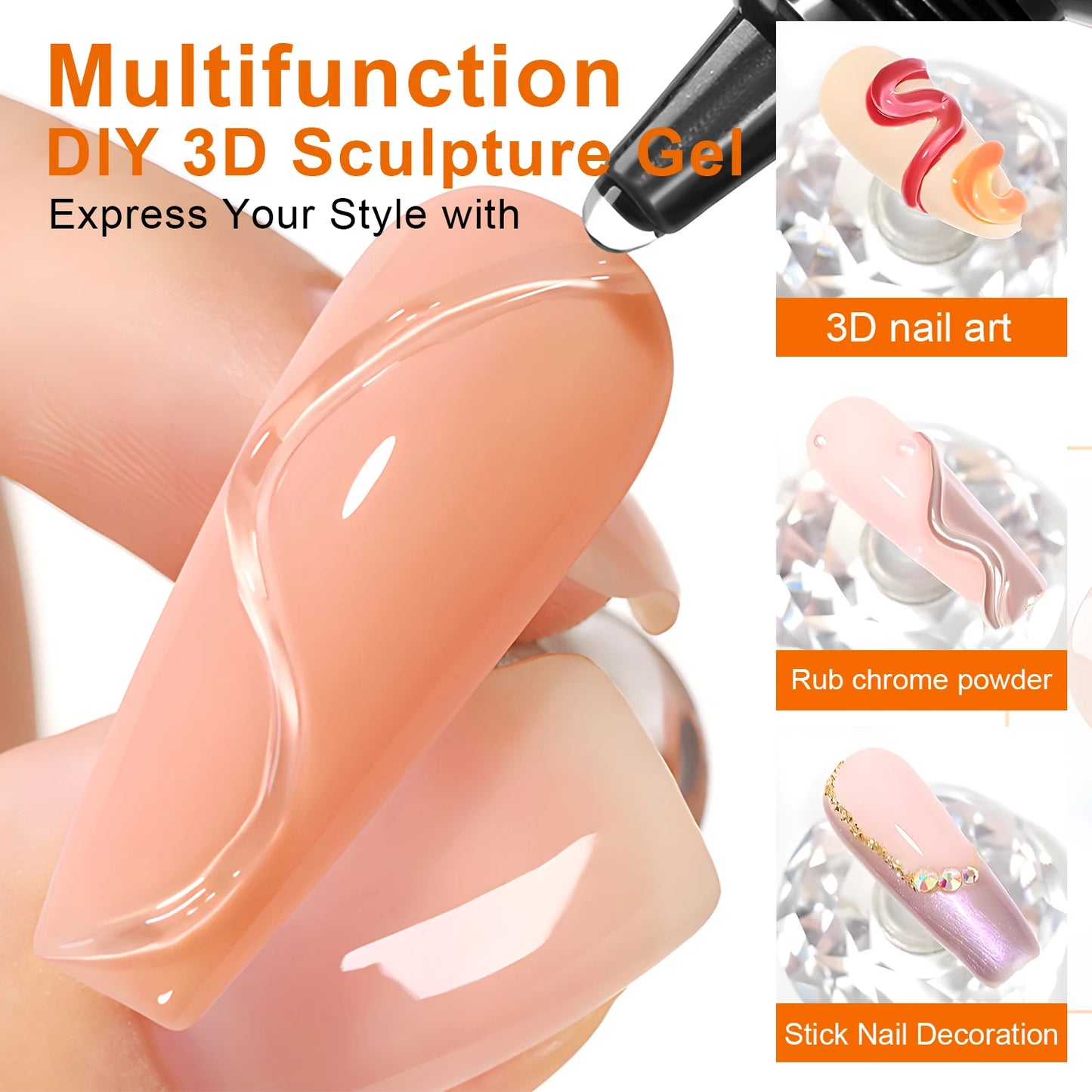 3pcs 3D Nail Art Gel - DIY Designs,Waterproof Sculpting gel，Waterproof Nail Art Design Gel for Intricate Carvings & Shapes 10ml Peaceful Pleasures Health and Wellness