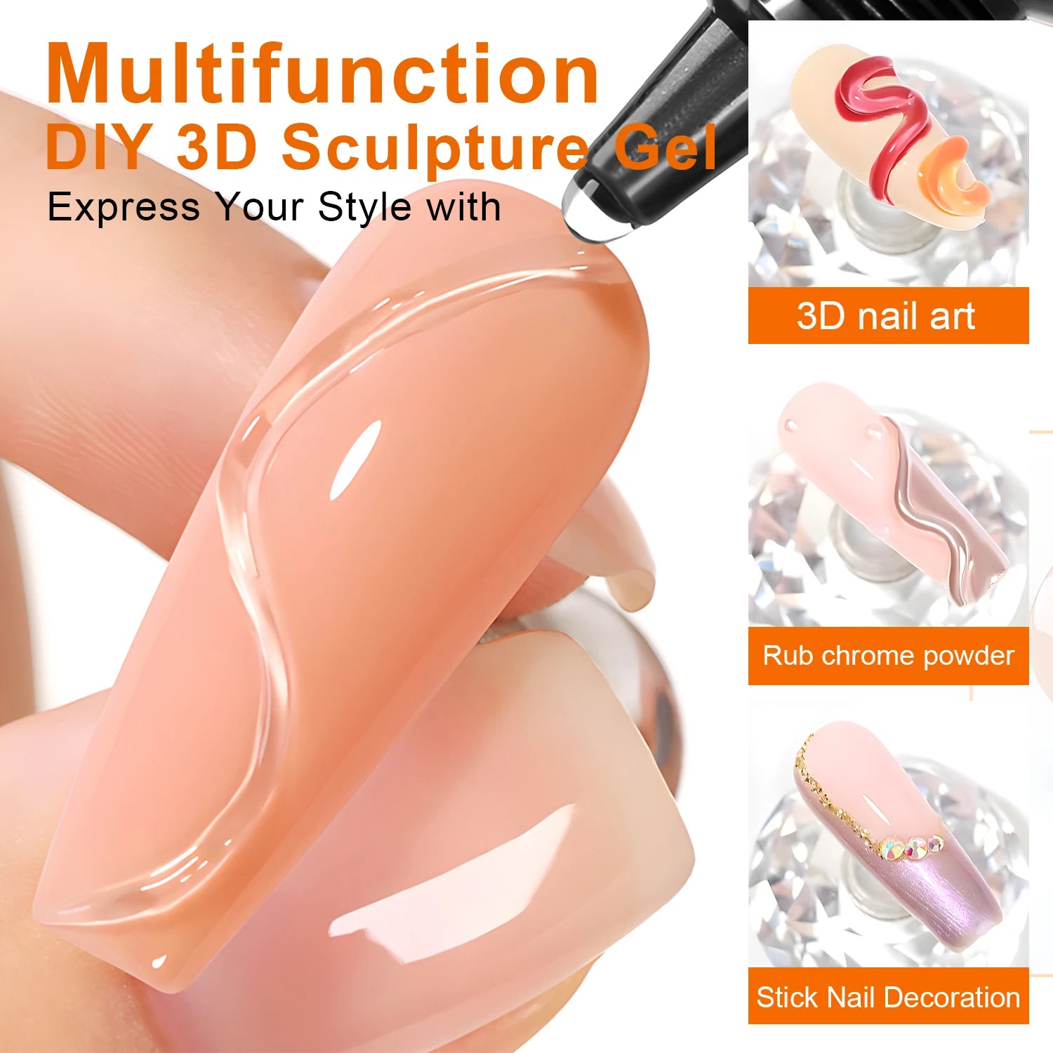 3pcs 3D Nail Art Gel - DIY Designs,Waterproof Sculpting gel，Waterproof Nail Art Design Gel for Intricate Carvings & Shapes 10ml Peaceful Pleasures Health and Wellness