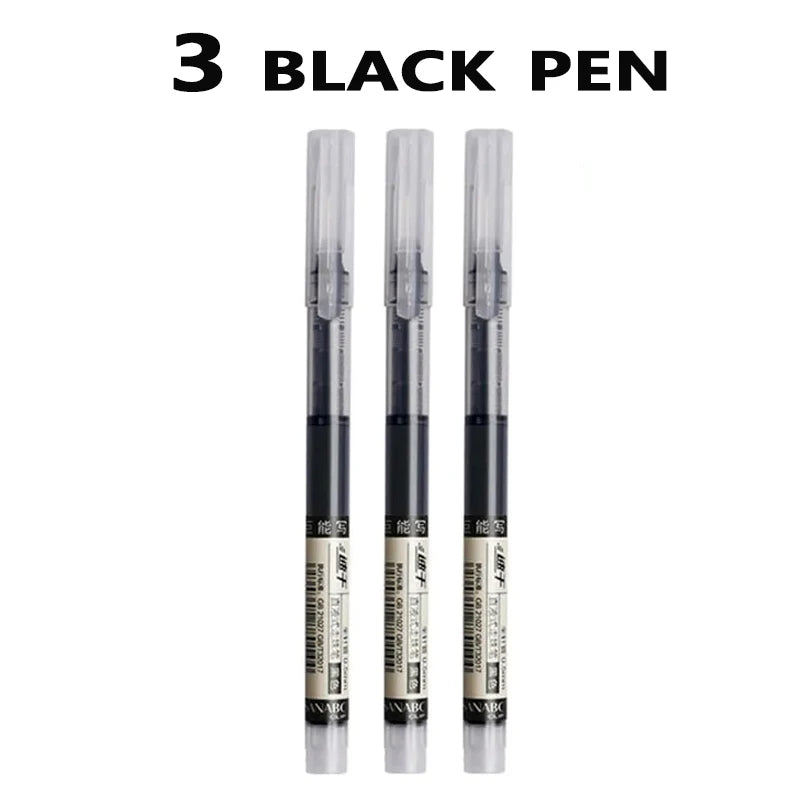 3-24Pcs Straight Liquid Gel Pen Quick-drying, Large-capacity 0.5mm Black Blue Ink for Writing School Office Stationery Supplies Peaceful Pleasures Health and Wellness 3 black pen