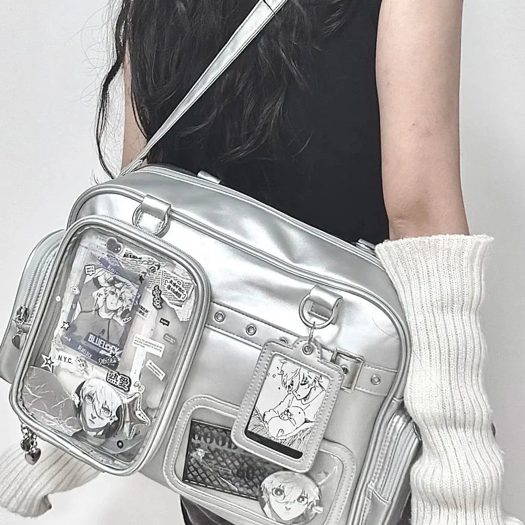 New Concert Hidden Light Tag Bag Ita Bag Crossbody Bags Large Shoulder Bag Y2K Shoulder Bag for Women Itabag Handbag Student Bag Peaceful Pleasures Health and Wellness Silver