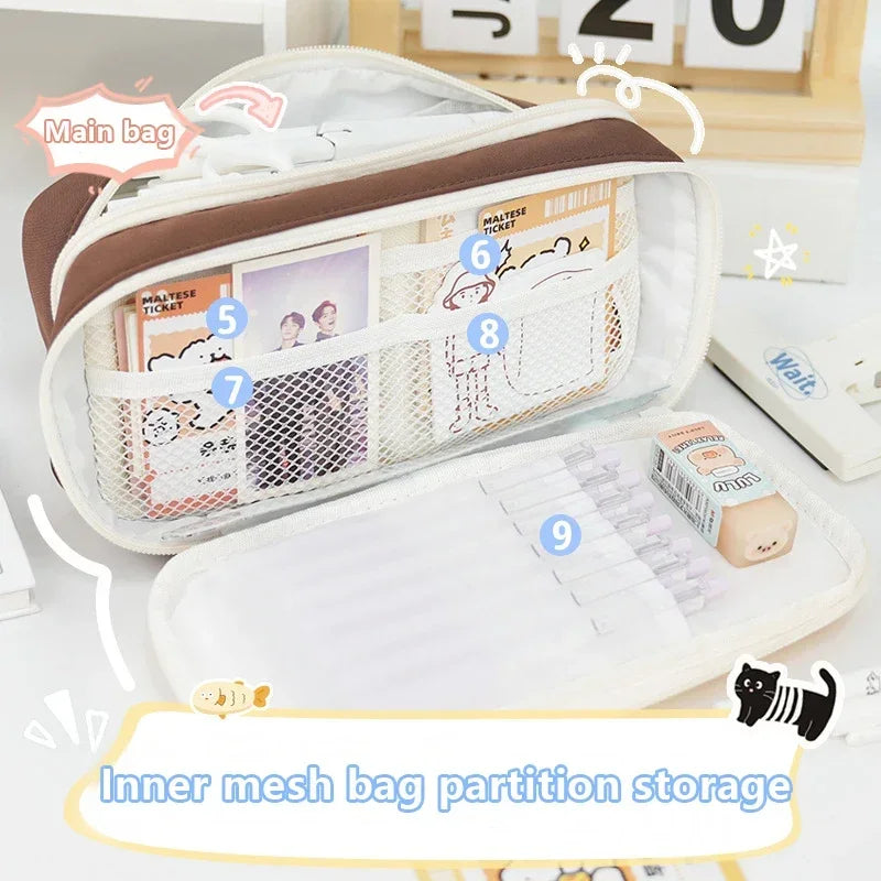Large Capacity Cute Cat Pencil Bags Oxford Cloth Multi-layer Pencil Cases Kids School Office Supplies Stationery Storage Bag Peaceful Pleasures Health and Wellness