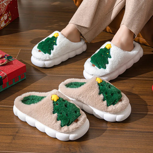 Christmas Tree Fluffy Slippers – Women's Cozy Indoor House Shoes Fluffy House Slippers Peaceful Pleasures Health and Wellness