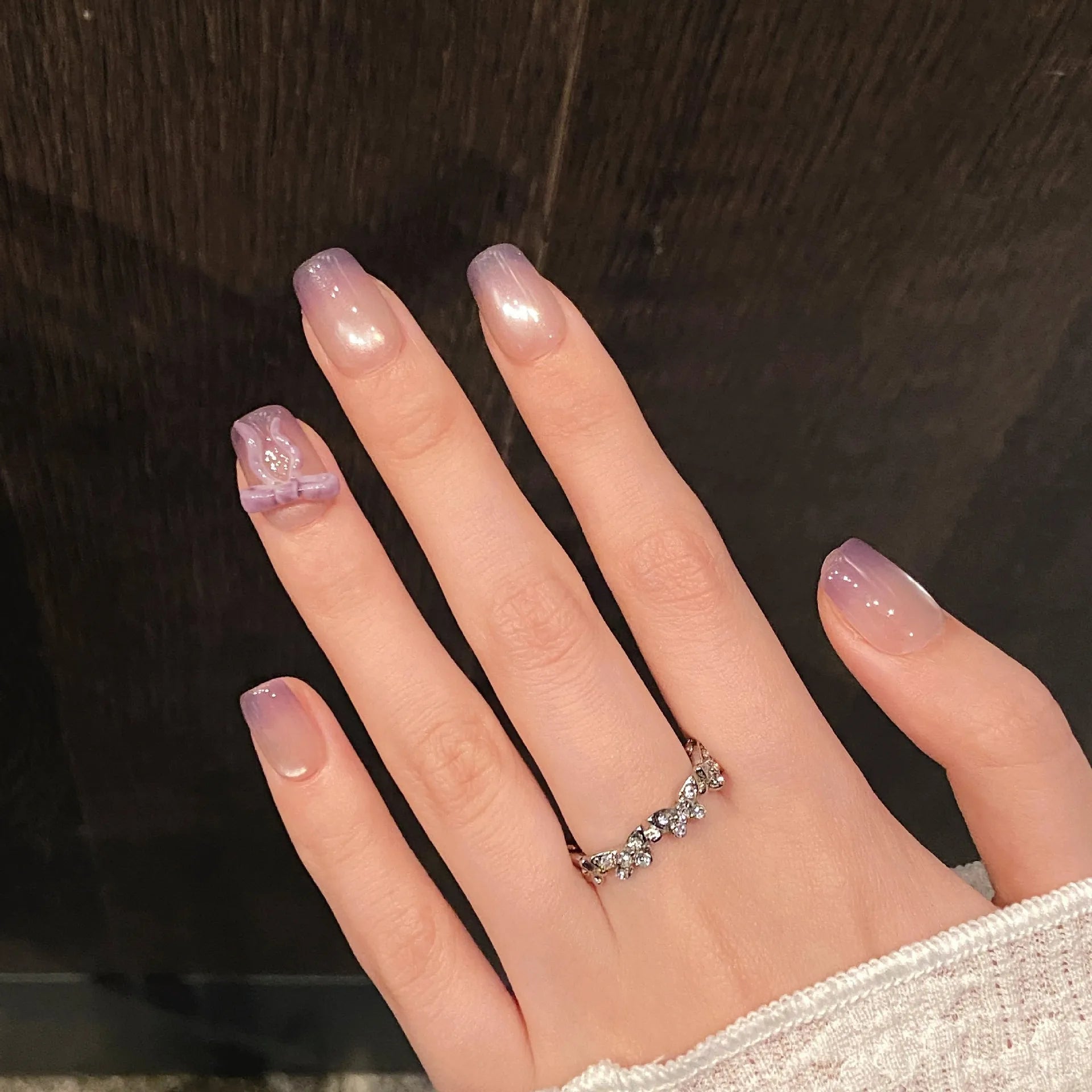 10pcs Handmade Purples French Press on Nails Sweet Korean Bow Fake Nails Full Cover Wearable Glitter Cat Eye False Nail Tips Peaceful Pleasures Health and Wellness S