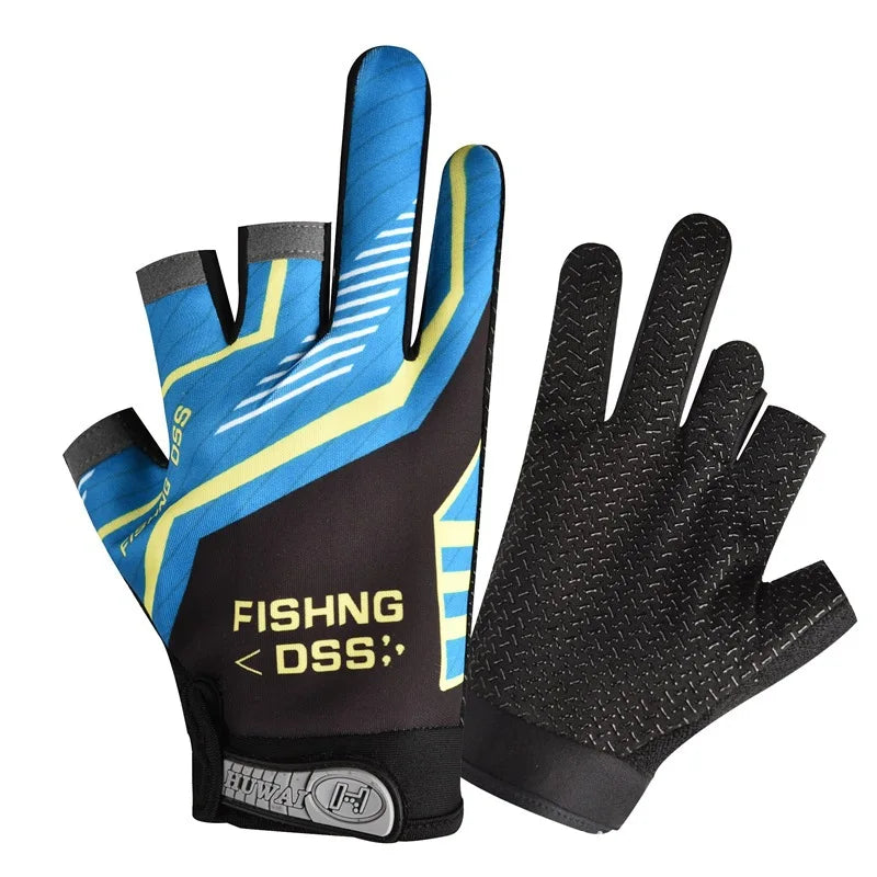 Fishing Flina Gloves for Men and Women Three Fingers Exposed Spring and Summer Breathable Thin Sports Anti-slip Gloves Peaceful Pleasures Health and Wellness Cool Blue