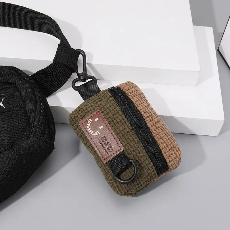 Mini Corduroy Zippered Pouch for Keys, Earbuds & Coins