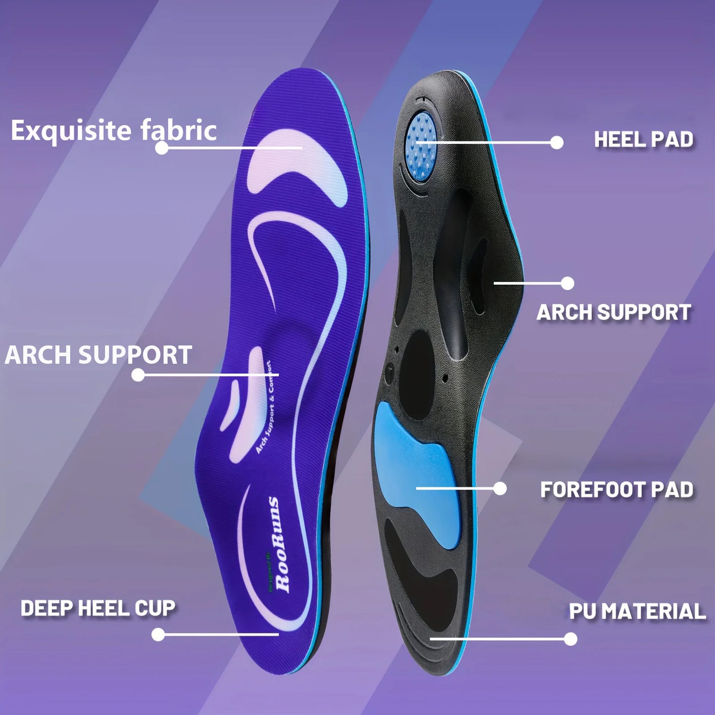 RooRuns Orthotic Insoles, Plantar Fasciitis Relief, Arch Support Insoles for Women & Men, Flat Feet Shoe Inserts for Sports Peaceful Pleasures Health and Wellness
