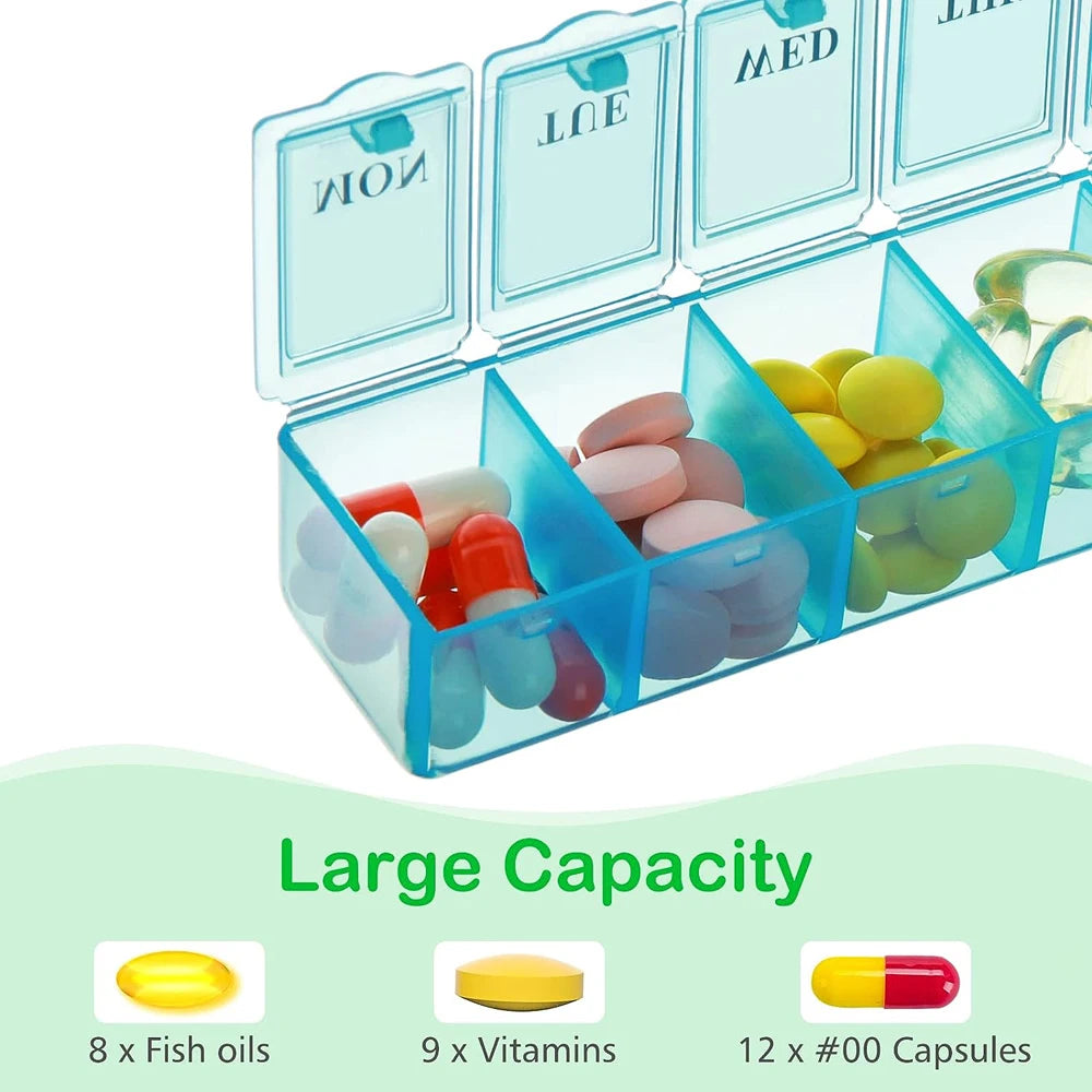 Weekly Pill Organizer, Large 7 Day Pill Box, Daily Vitamin Case Medicine Box,Pill Containers for Medicine Supplements Fish Oil Peaceful Pleasures Health and Wellness
