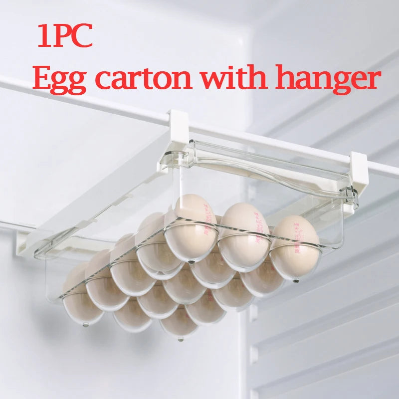 Kitchen Fruit Food Storage Box Plastic Clear Fridge Organizer Slide Under Shelf Drawer Box Rack Holder Refrigerator Drawer