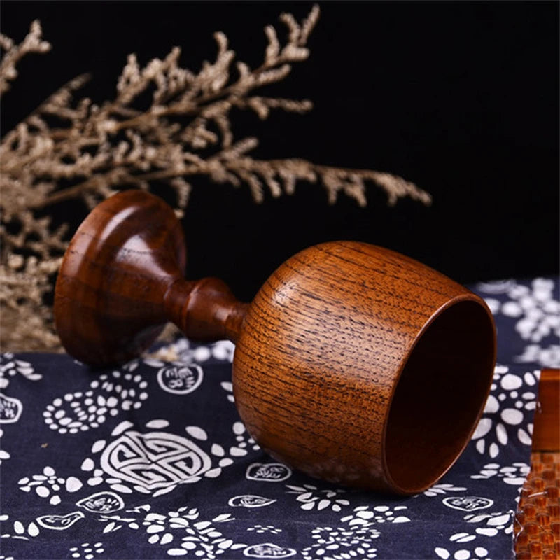 Handmade Natural Spruce wood Goblet Cup Environmental Classical Wine Glass Round Red Wine Teapcup Solid Wooden Goblets Drinkware Peaceful Pleasures Health and Wellness