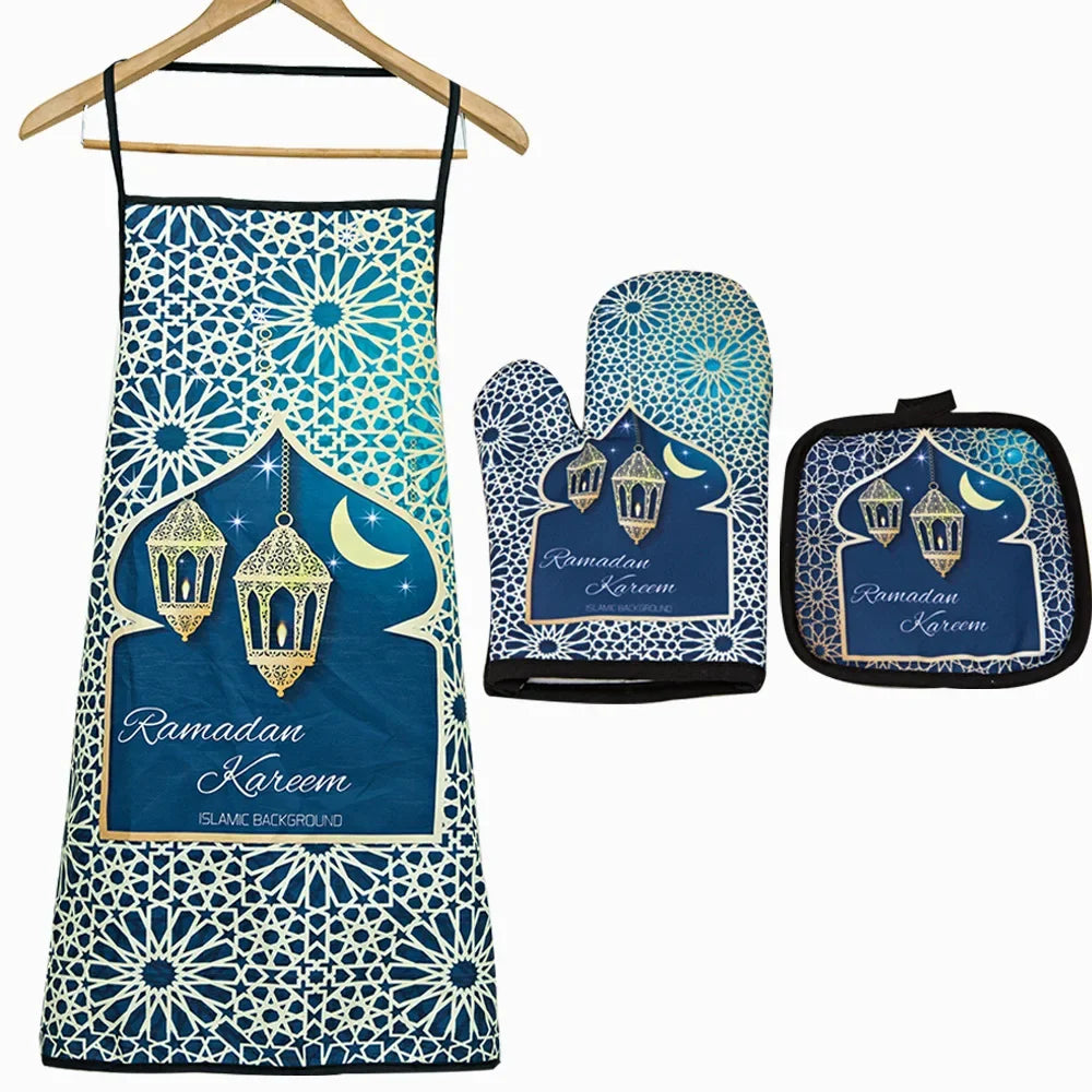Ramadan Mubarak Kitchen Set – Apron, Oven Mitt & Pot Holder Kitchen Gift Set Peaceful Pleasures Health and Wellness L