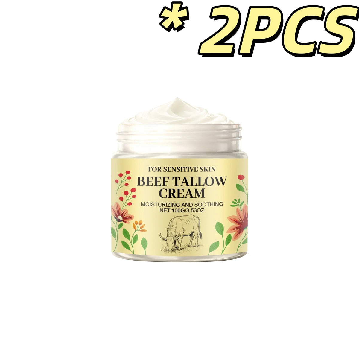 Beef Tallow Body Cream for Moisturizing Skin and Comfort Peaceful Pleasures Health and Wellness 100g X 2PCS