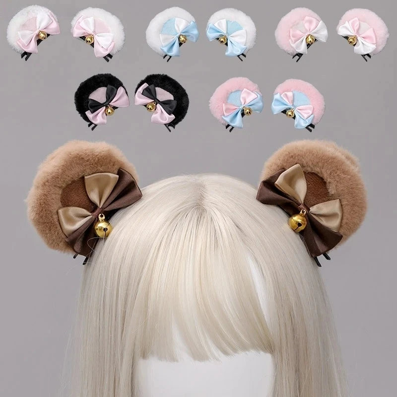 Animal Ear Hairpins Fashion Creative Hair Accessories Double Bowknot Bell Bear Ear Clips Lolita Kawaii Cosplay Barrette Decor Peaceful Pleasures Health and Wellness