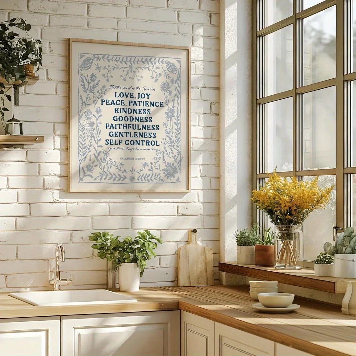Christian Bible Scripture Canvas Wall Art – Blue & Cream Peace