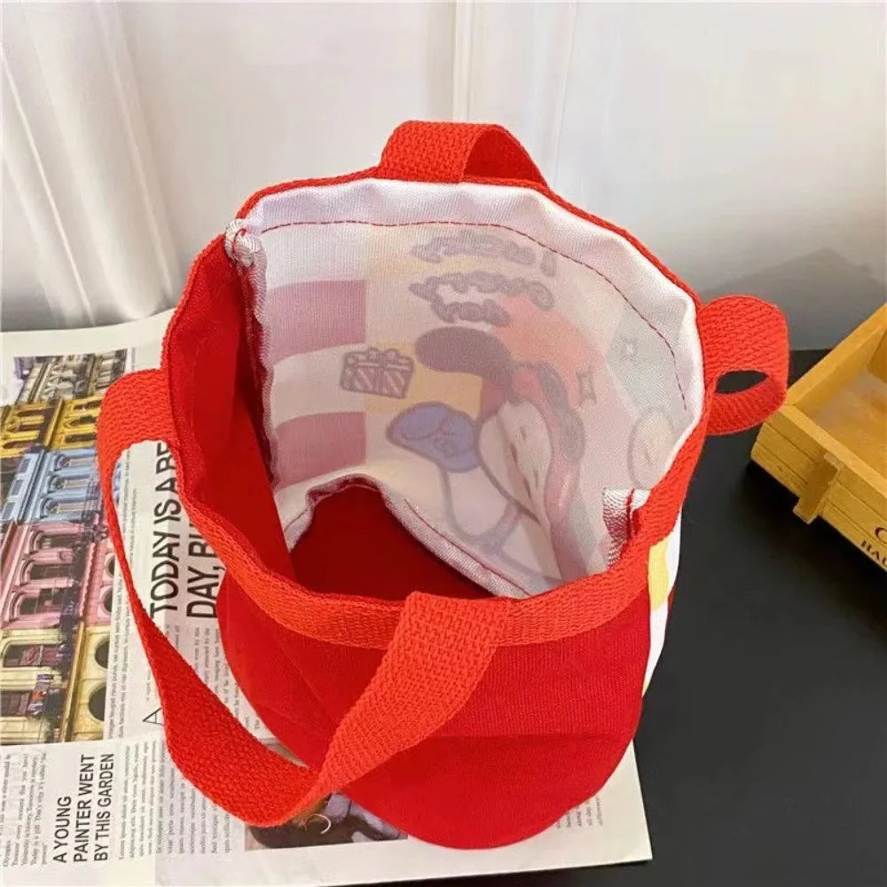 Bucket Bag Portable Cute Animal Pattern Graffiti Handbag Cartoon Print Cylindrical Bag Canvas Bento Bag Handheld Lunch Box Bag Peaceful Pleasures Health and Wellness