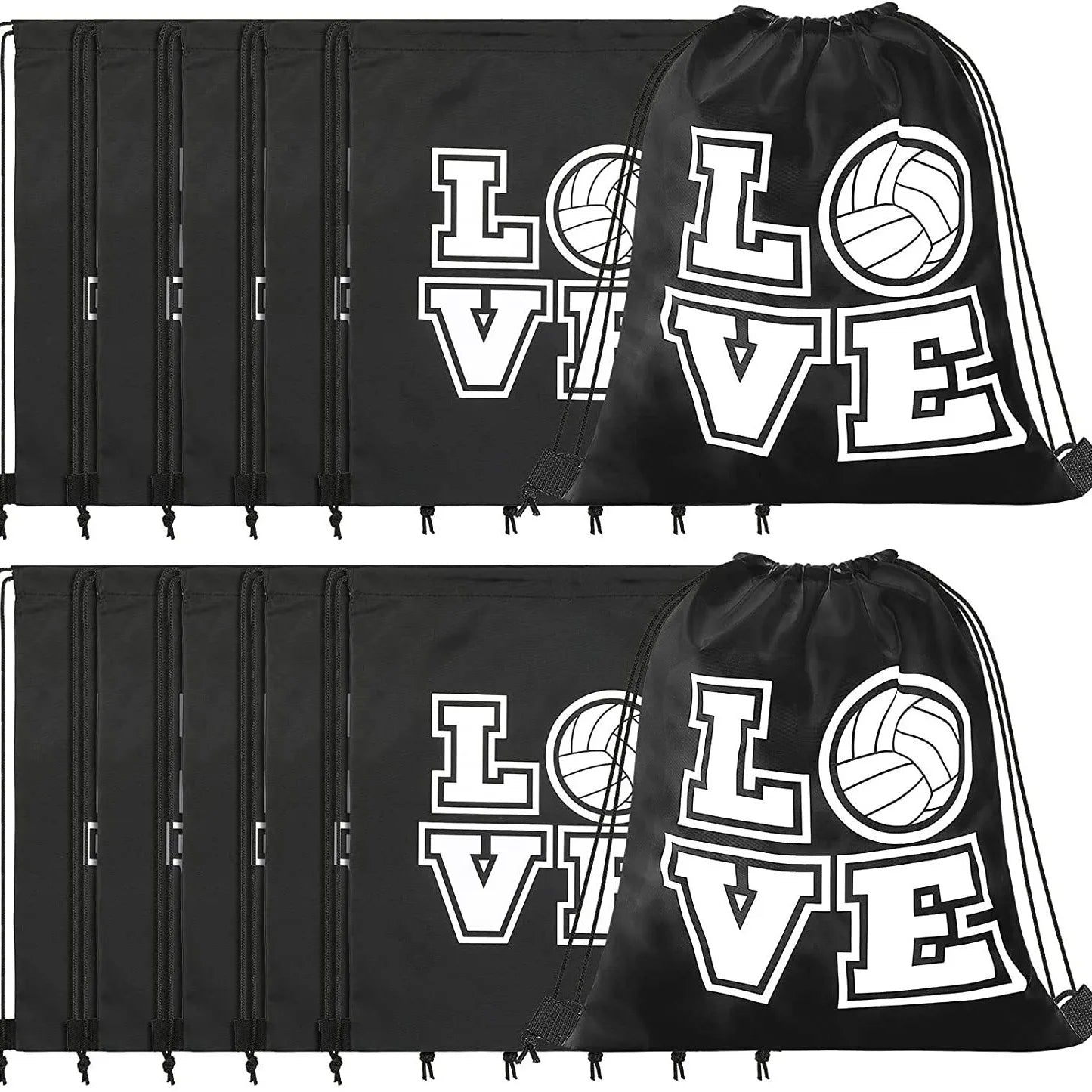 Black and white volleyball pattern fitness shoulder storage drawstring bag backpack bag backpack Ball binding bag Volleyball bag Peaceful Pleasures Health and Wellness