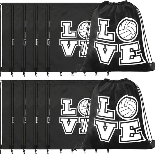 Black and white volleyball pattern fitness shoulder storage drawstring bag backpack bag backpack Ball binding bag Volleyball bag Peaceful Pleasures Health and Wellness