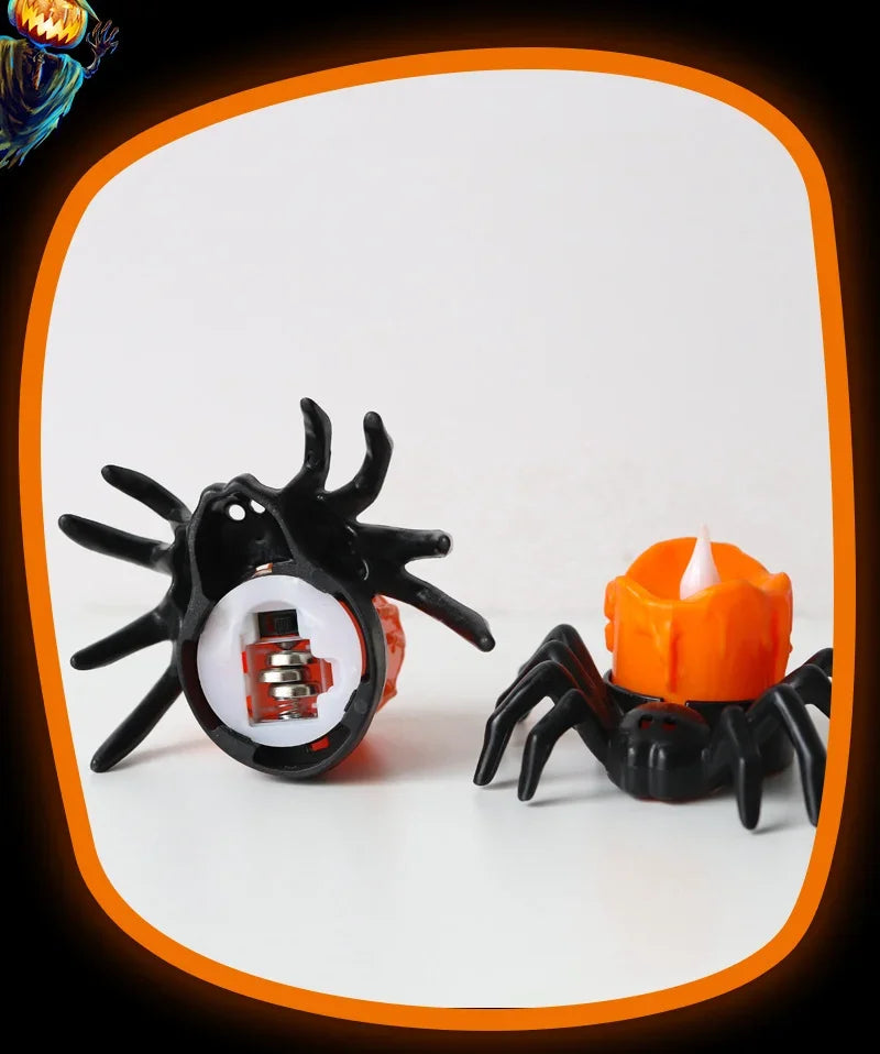 Halloween Pumpkin LED Candle & Spider Night Light Ornament Set