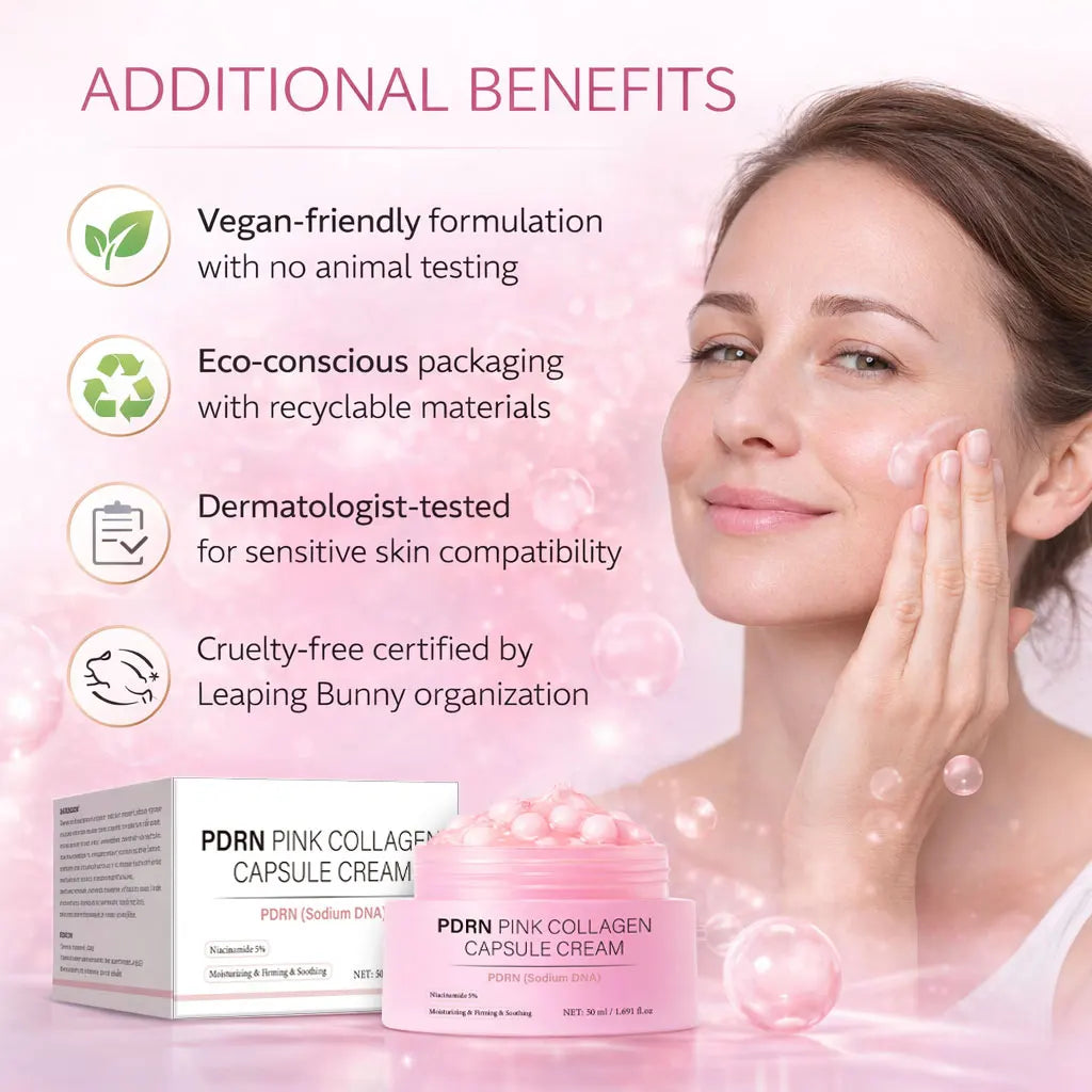 PDRN Pink Collagen Capsule Cream, Lightweight Moisturizing Cream, Niacinamide for Uneven Skin Tone and Texture, Glow Hydration Peaceful Pleasures Health and Wellness
