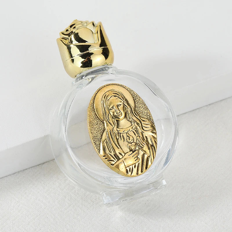 Beautiful Gold Rose Crystal Glass Empty Holy Water Jesus Bottle Religious Bottle Christian Baptism Supplies Gift Peaceful Pleasures Health and Wellness A5