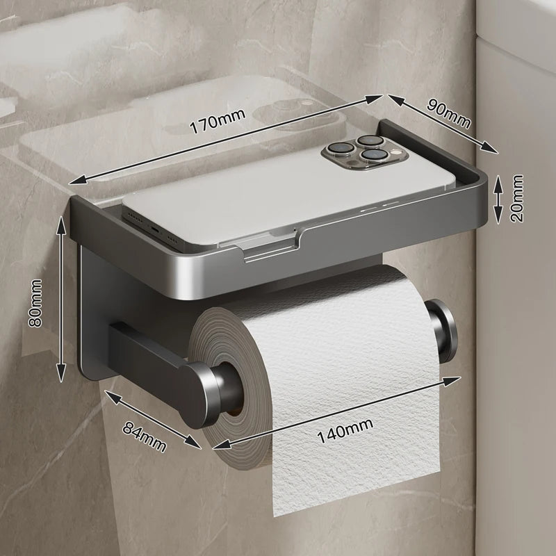 No-Drill Aluminum Wall-Mounted Toilet Paper Holder